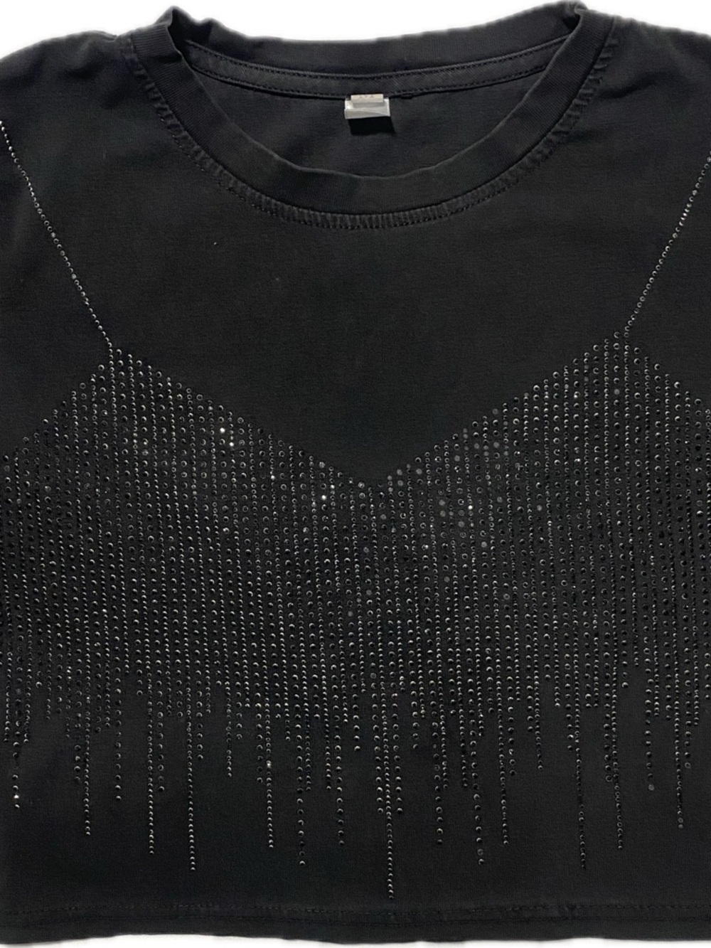 Women’s Black Studded Fringe Crop Tee